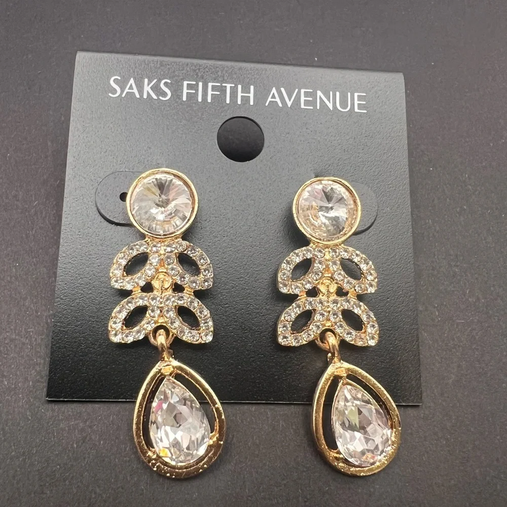 Saks Fifth Avenue Crystal Gold Earrings